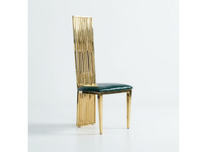 Chaise haute de salle à manger en or et vert de luxe pour une personne en bois rembourré