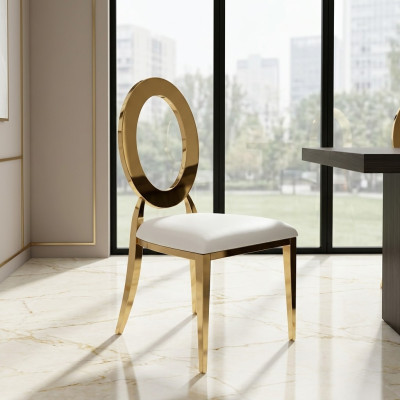 Chaise haute luxueuse blanc et or Chaises salle à manger en bois en cuir synthétique