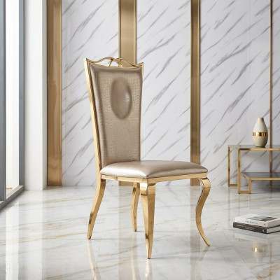 Chaise de salle à manger beige, chaise moderne en similicuir monoplace, acier inoxydable, meuble.