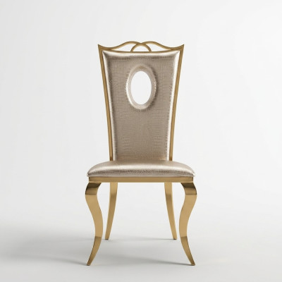 Chaise de salle à manger beige, chaise moderne en similicuir monoplace, acier inoxydable, meuble.