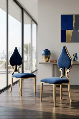 Chaise de salle à manger bleue dorée moderne Siège unique Tissu et bois Chaises