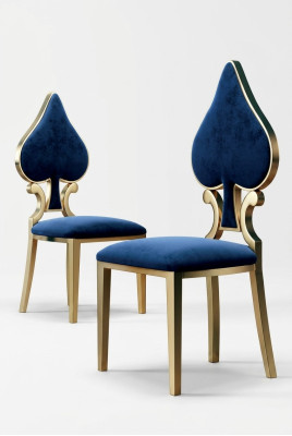 Chaise de salle à manger bleue dorée moderne Siège unique Tissu et bois Chaises