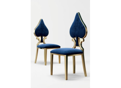 Chaise de salle à manger bleue dorée moderne Siège unique Tissu et bois Chaises