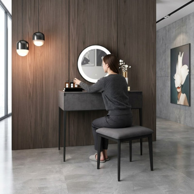 Table de toilette grise, table de toilette design avec tiroirs, commode à cosmétiques