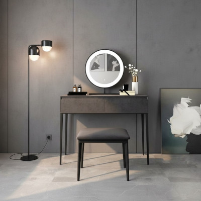 Table de toilette grise, table de toilette design avec tiroirs, commode à cosmétiques