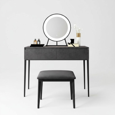 Table de toilette grise, table de toilette design avec tiroirs, commode à cosmétiques
