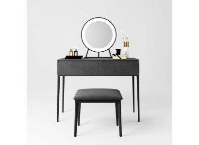 Table de toilette grise, table de toilette design avec tiroirs, commode à cosmétiques