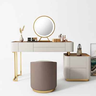 Élégante coiffeuse blanche avec tiroirs, coiffeuse design.