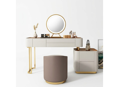 Élégante coiffeuse blanche avec tiroirs, coiffeuse design.