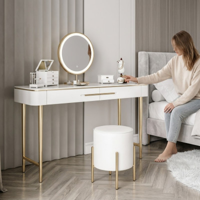 Coiffeuse blanche, table de maquillage design, 2 tiroirs.