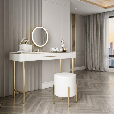 Coiffeuse blanche, table de maquillage design, 2 tiroirs.