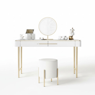 Coiffeuse blanche, table de maquillage design, 2 tiroirs.