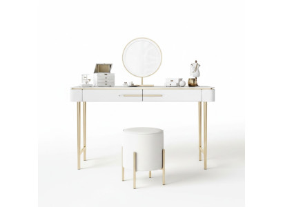 Coiffeuse blanche, table de maquillage design, 2 tiroirs.