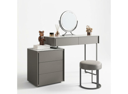 Table de maquillage grise, chambre de designer en bois, meubles de luxe, coiffeuse.