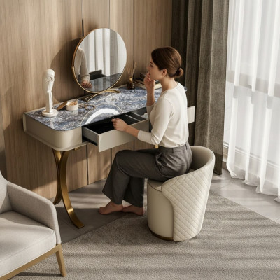 Chambre Beige Coiffeuse Table de maquillage de designer 2x tiroirs