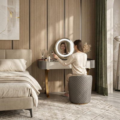 Table de toilette beige, tables de toilette design, tiroirs de luxe en bois, meubles en bois