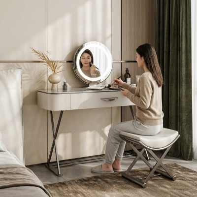 Table de toilette blanche avec miroir Table de maquillage design avec tiroirs