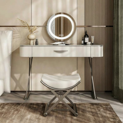 Table de toilette blanche avec miroir Table de maquillage design avec tiroirs
