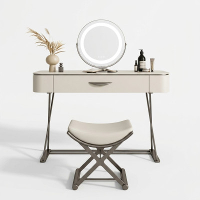 Table de toilette blanche avec miroir Table de maquillage design avec tiroirs