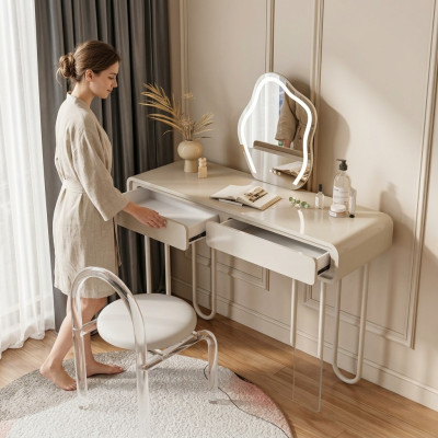 Table de maquillage blanche avec tiroirs, table de maquillage de luxe, table cosmétique