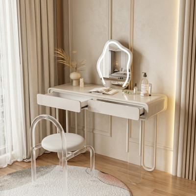 Table de maquillage blanche avec tiroirs, table de maquillage de luxe, table cosmétique