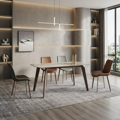 Salle à manger Mobilier Designer Table rectangulaire 4x Chaises rembourrées Luxe 5 pièces