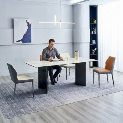 Table blanche de designer pour salle à manger 4x chaises en simili cuir ensemble de luxe