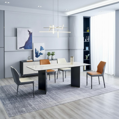 Table blanche de designer pour salle à manger 4x chaises en simili cuir ensemble de luxe
