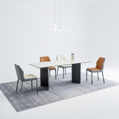 Table blanche de designer pour salle à manger 4x chaises en simili cuir ensemble de luxe