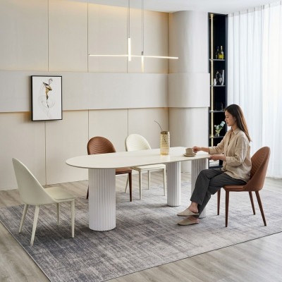 Salle à manger Meubles Table à manger demi-ronde 4 chaises blanches et brunes Ensemble de luxe