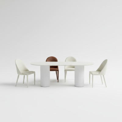 Salle à manger Meubles Table à manger demi-ronde 4 chaises blanches et brunes Ensemble de luxe