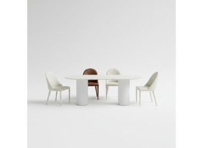 Salle à manger Meubles Table à manger demi-ronde 4 chaises blanches et brunes Ensemble de luxe