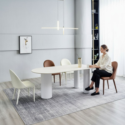 Ensemble de salle à manger blanc, table à manger de designer, 6 chaises rembourrées, ensemble de luxe