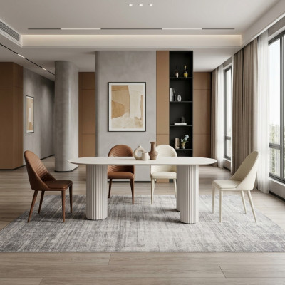 Ensemble de salle à manger blanc, table à manger de designer, 6 chaises rembourrées, ensemble de luxe