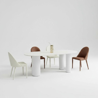 Ensemble de salle à manger blanc, table à manger de designer, 6 chaises rembourrées, ensemble de luxe