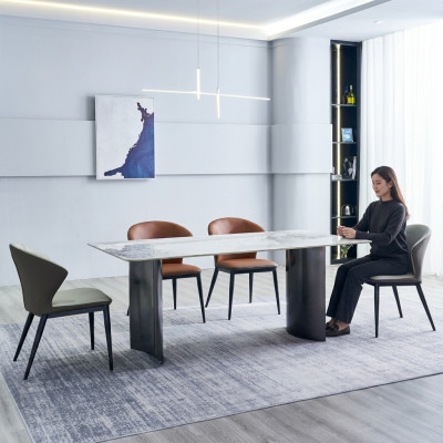 Salle à manger Mobilier Table à manger Blanche 4 chaises en similicuir Fauteuil simple luxe