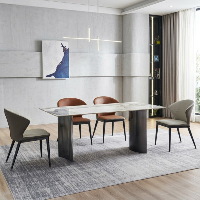 Salle à manger Mobilier Table à manger Blanche 4 chaises en similicuir Fauteuil simple luxe
