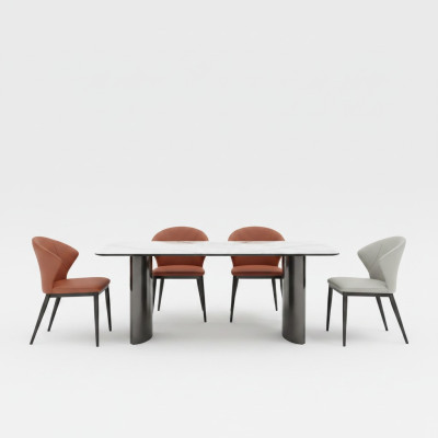 Salle à manger Mobilier Table à manger Blanche 4 chaises en similicuir Fauteuil simple luxe
