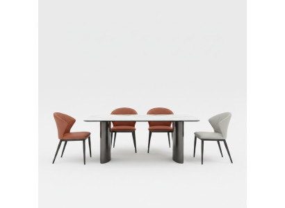Salle à manger Mobilier Table à manger Blanche 4 chaises en similicuir Fauteuil simple luxe