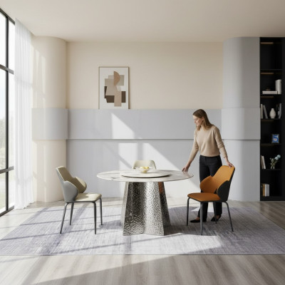 Ensemble de salle à manger moderne - Table à manger designer - 4 chaises en simili cuir - Ensemble de luxe 5 pièces