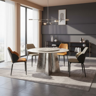 Ensemble de salle à manger moderne - Table à manger designer - 4 chaises en simili cuir - Ensemble de luxe 5 pièces