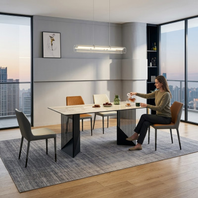 Mobilier de salle à manger moderne Ensemble de salle à manger conçu par un designer 4 chaises rembourrées Table à manger