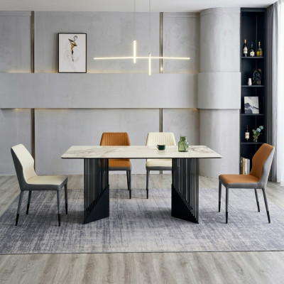 Mobilier de salle à manger moderne Ensemble de salle à manger conçu par un designer 4 chaises rembourrées Table à manger