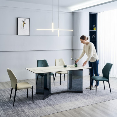 Table à manger blanche Ensemble de salle à manger design 4x Chaises modernes Salle à manger de luxe
