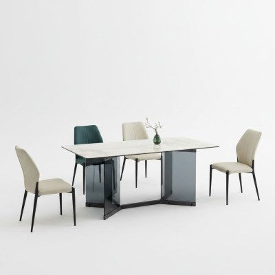 Table à manger blanche Ensemble de salle à manger design 4x Chaises modernes Salle à manger de luxe