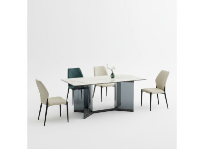 Table à manger blanche Ensemble de salle à manger design 4x Chaises modernes Salle à manger de luxe