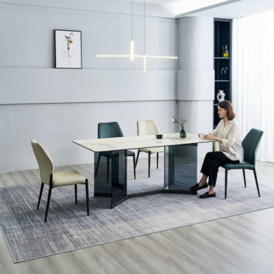 Ensemble de salle à manger moderne comprenant une table à manger design et 6 chaises rembourrées - ensemble de 7 pièces.
