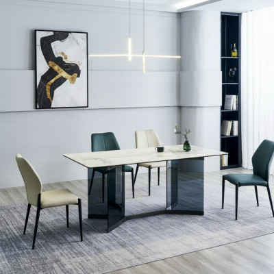 Ensemble de salle à manger moderne comprenant une table à manger design et 6 chaises rembourrées - ensemble de 7 pièces.
