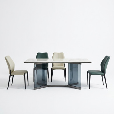 Ensemble de salle à manger moderne comprenant une table à manger design et 6 chaises rembourrées - ensemble de 7 pièces.