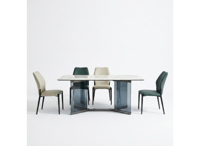 Ensemble de salle à manger moderne comprenant une table à manger design et 6 chaises rembourrées - ensemble de 7 pièces.